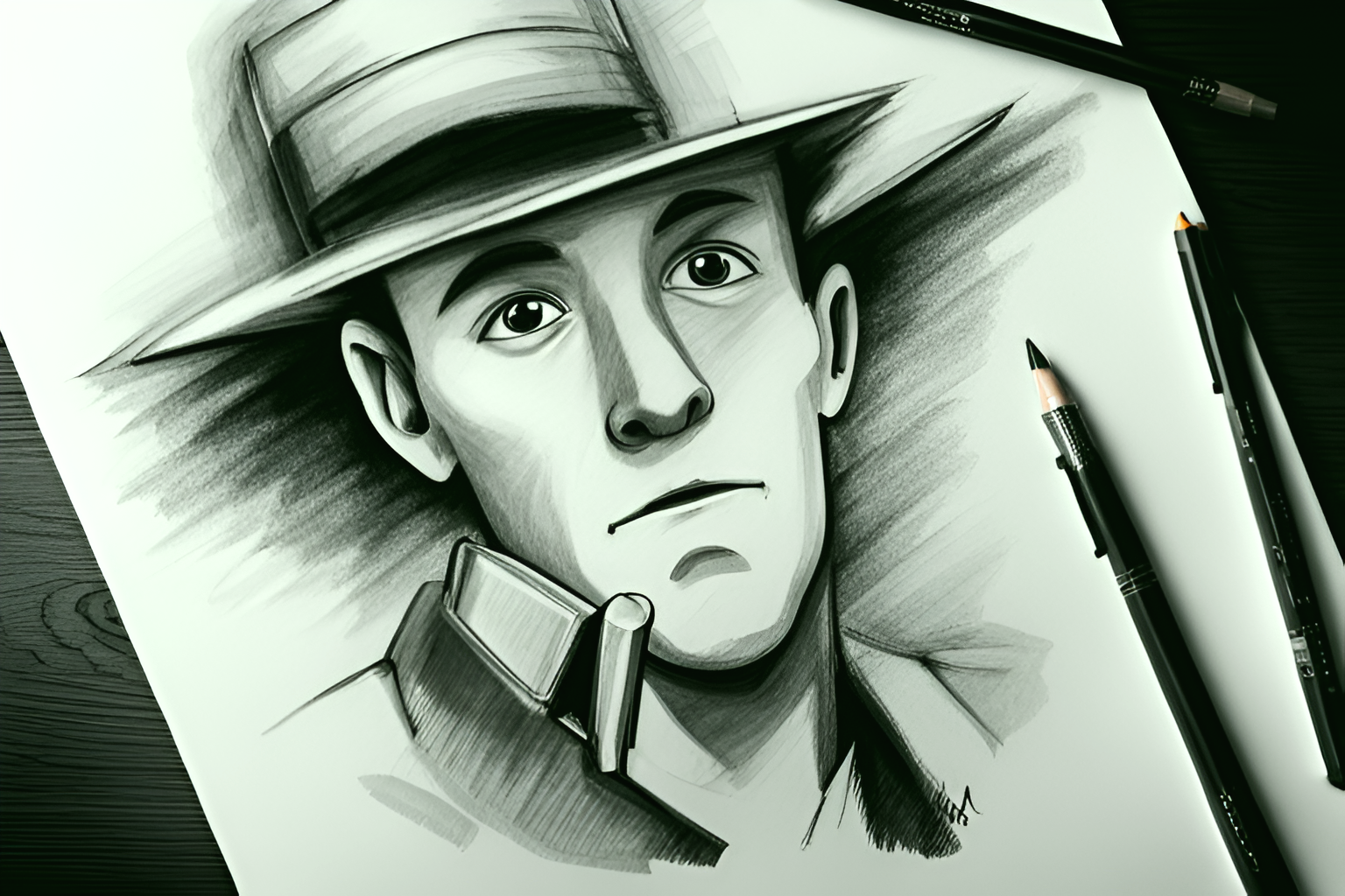 A pencil drawing of Inspector Gadget