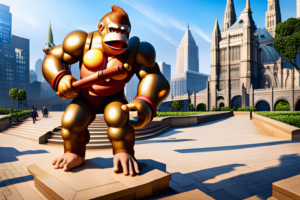 Donkey Kong as a bronze statute