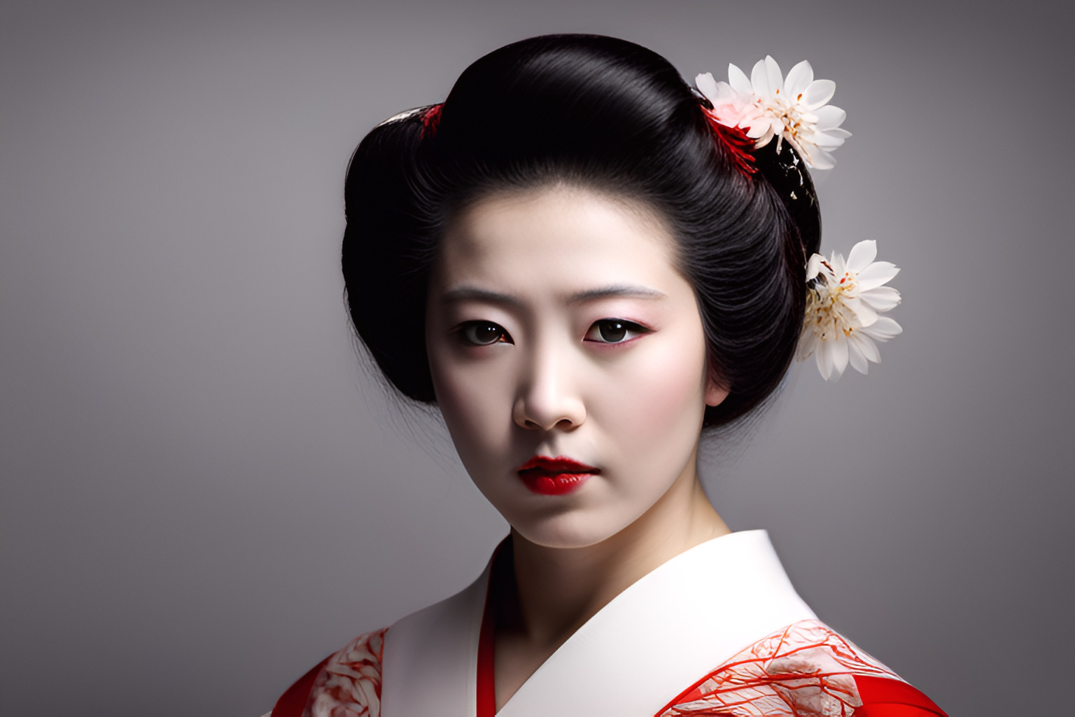 Japanese Geisha in remaster photograph from 1982